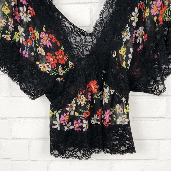 Vintage Forever 21 XX1 Sheer Floral Lace V-Neck Blouse Top Size Small Petite - Picture 7 of 8